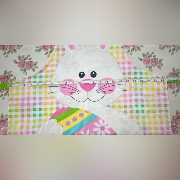 Handmade Cotton Colorful Easter Bunny Apron Springtime Cottagecore Pink Yellow - Picture 3 of 7